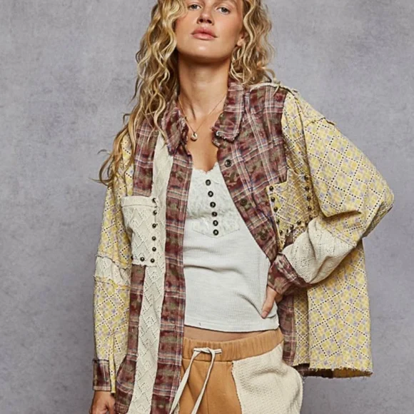 NWT POL Plaid Patchwork Jean Jacket Sizes Small Medium Large - Picture 5 of 5